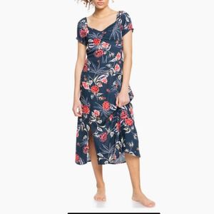 Roxy Soul Values Floral Blue Pink Off the Shoulder Dress NWT, Medium